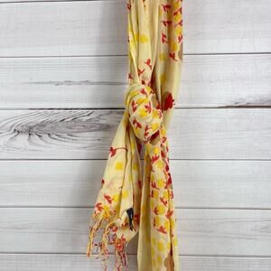 Gap Yellow Red Floral‎ Fringe Scarf One Size